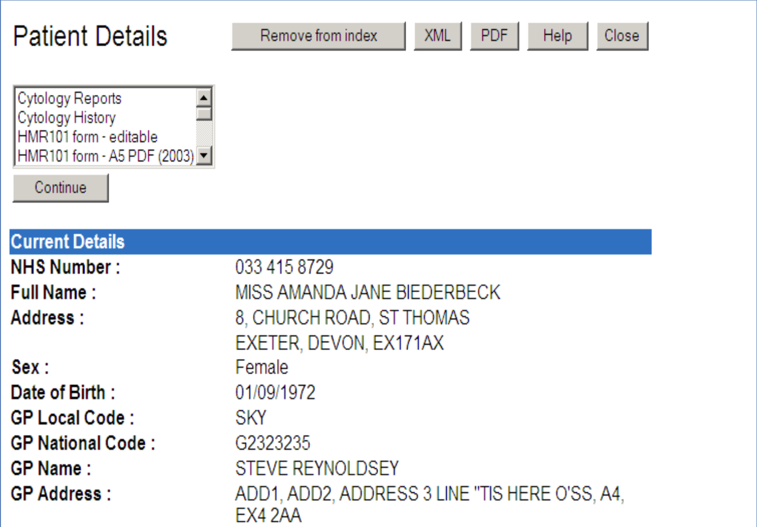 A view of the patient information using the user interface of NHAIS